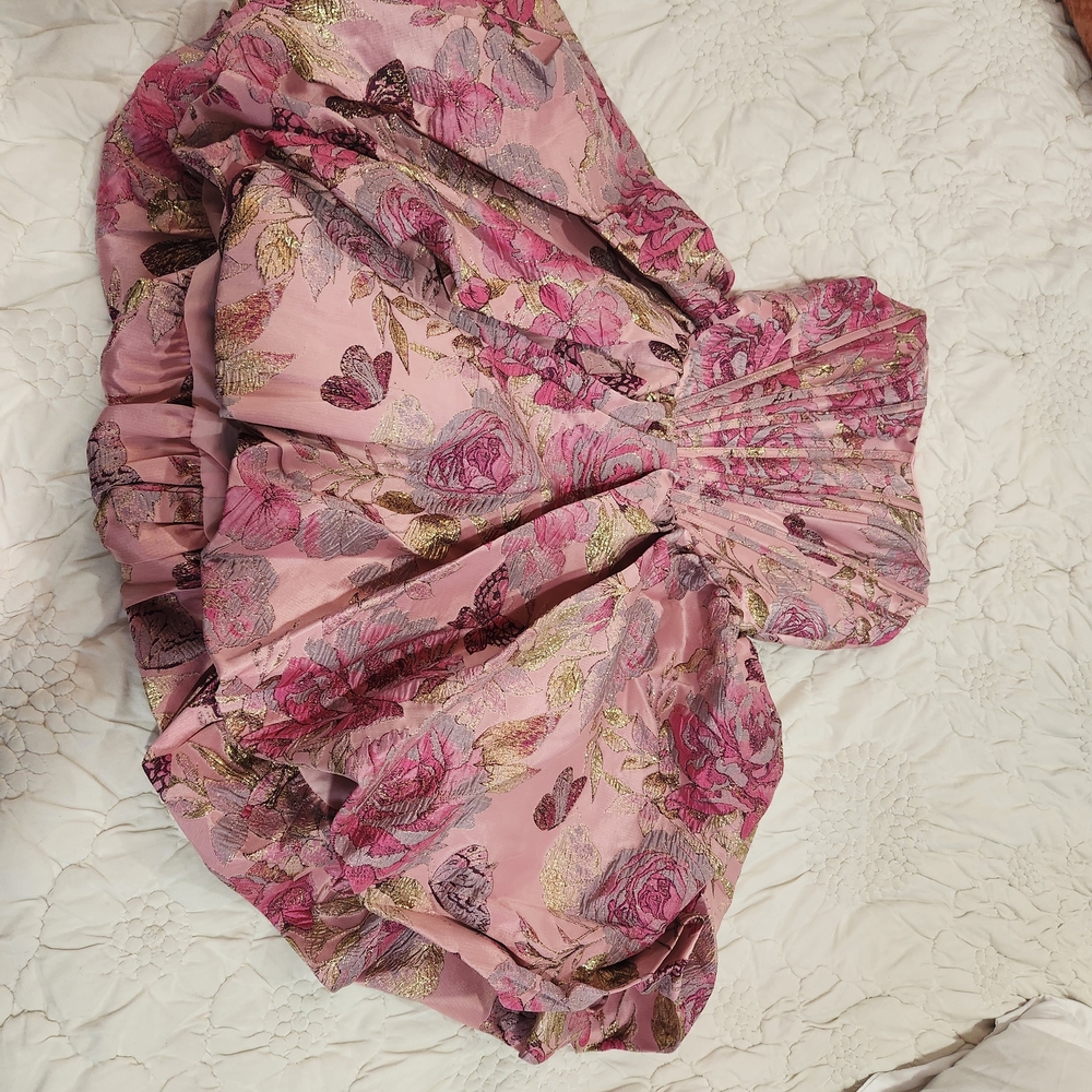 Elegant Pink Floral Strapless Dress - Picture 7 of 13